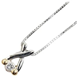 & Other Stories-LuxUness Platinum & 18k Gold Diamond Necklace  Metal Necklace in Excellent condition-Silvery