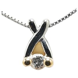 & Other Stories-LuxUness Platinum & 18k Gold Diamond Necklace  Metal Necklace in Excellent condition-Silvery