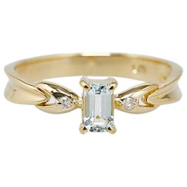 & Other Stories-K18YG Yellow Gold Aquamarine Diamond Ring in Great Condition-Golden