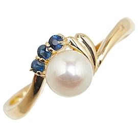 & Other Stories-K18YG Yellow Gold Pearl 5.8mm Sapphire Ring in Excellent Condition-Golden