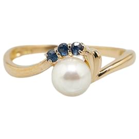 & Other Stories-LuxUness 18k Gold Sapphire Pearl Ring Metal Ring in Excellent condition-Golden
