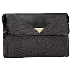 Yves Saint Laurent-Yves Saint Laurent Tweed Leather Logo Clutch Bag in Very Good Condition-Black