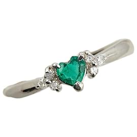 & Other Stories-LuxUness 14k Gold Diamond & Emerald Heart Ring Metal Ring in Excellent condition-Silvery