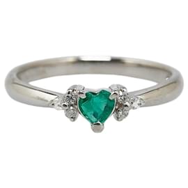 & Other Stories-K14WG White Gold Emerald Diamond Heart Ring in Excellent Condition-White