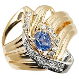 & Other Stories-LuxUness 18k Gold & Platinum Diamond Sapphire Ring Metal Ring in Excellent condition-Golden