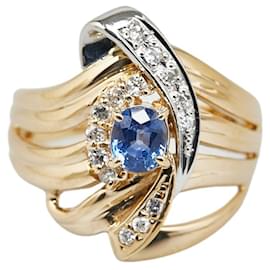 & Other Stories-Gold Base Combo Sapphire 0.51ct Diamond 0.13ct Ring 11.5 in Excellent Condition-Golden