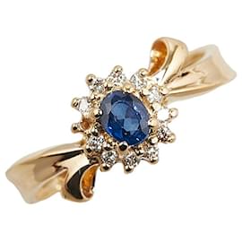 & Other Stories-K18YG Yellow Gold Sapphire Diamond 0.08ct Ring in Great Condition-Golden