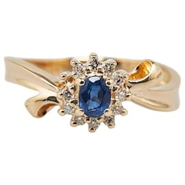 & Other Stories-LuxUness 18K Sapphire Diamond Ring  Metal Ring in Excellent condition-Golden