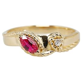 & Other Stories-K18YG Yellow Gold Ruby Diamond Ring Size 12 in Great Condition-Golden