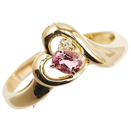 & Other Stories-Bague en cœur en or jaune K18YG avec tourmaline rose et diamant 10,5 en excellent état-Doré