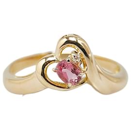 & Other Stories-Bague en cœur en or jaune K18YG avec tourmaline rose et diamant 10,5 en excellent état-Doré