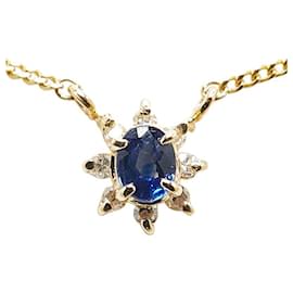 & Other Stories-LuxUness 18K Sapphire Diamond Necklace Metal Necklace in Excellent condition-Golden