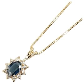 & Other Stories-LuxUness 18K Sapphire Diamond Necklace Metal Necklace in Excellent condition-Golden