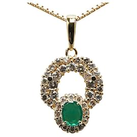 & Other Stories-LuxUness 18K Emerald Diamond Necklace Metal Necklace in Excellent condition-Golden