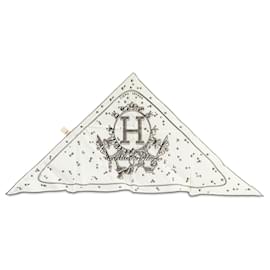 Hermès-Hermès White Vif Argent Silk Triangle Scarf-White