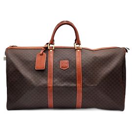 Céline Celine Grande Bolsa de Viagem Boston em Lona Marrom e Couro Marrom