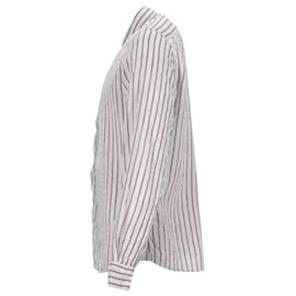Brunello Cucinelli-Brunello Cucinelli Leisure Fit Striped Shirt in White Linen-White,Cream