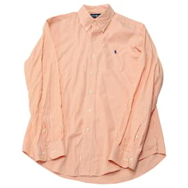 Ralph Lauren-Ralph Lauren Custom Fit Stripe Oxford Shirt in Orange Cotton-Orange