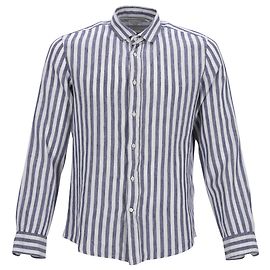 Gestreifte Leisure Fit Hemd von Brunello Cucinelli aus hellblauem Leinen Blau Hellblau