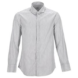 Brunello Cucinelli-Brunello Cucinelli Striped Shirt in Grey Cotton-Grey