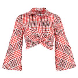 Top corto de algodón rojo a cuadros Ganni Charron Roja