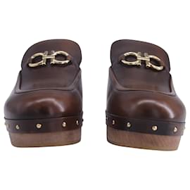 Salvatore Ferragamo-Salvatore Ferragamo Cleome Clogs in Dark Brown Leather-Brown