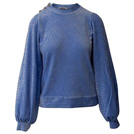 Top de manga abullonada Ganni en terciopelo azul claro Azul