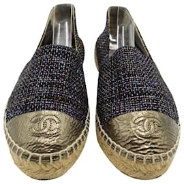 Chanel-Chanel Tweed Cap Toe Espadrilles in Multicolor Tweed-Other,Python print