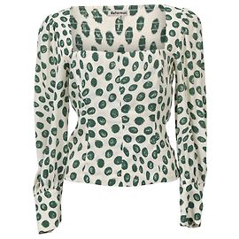 Blusa Calla de bolinhas da Reformation em algodão branco e verde Verde