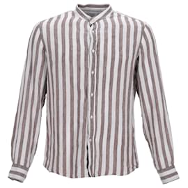 Brunello Cucinelli-Brunello Cucinelli Striped Shirt in White Linen-White,Cream