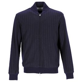 Brunello Cucinelli Pinstriped Cotton-Blend Bomber Jacket in Navy Blue Cashmere Blue Navy blue