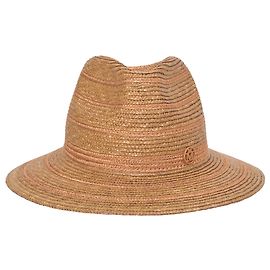 Maison Michel Logo Fedora Hat in Brown Straw Brown