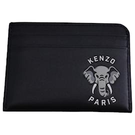 Kenzo-Kenzo Elephant Card Holder in Black Leather-Black