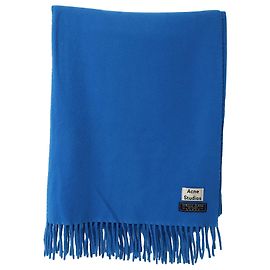 Oversized Fransen-Schal von Acne Studios aus blauer Schurwolle Blau
