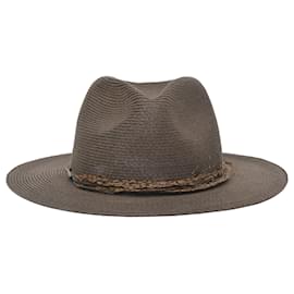 Eugenia Kim-Eugenia Kim Feather Fedora Hat in Dark Brown Straw-Brown