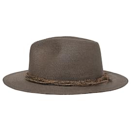 Eugenia Kim-Eugenia Kim Feather Fedora Hat in Dark Brown Straw-Brown