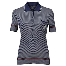 Gucci-Gucci Striped Knit Polo Shirt in Navy Blue Silk-Blue,Navy blue