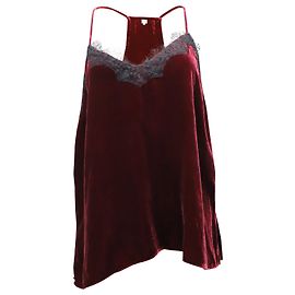 Autre Marque Cami NYC Spaghettiträgershirt aus Burgunder-Velours mit Spitze Rot Bordeaux