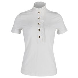 Camisa Polo com Renda Lidia da Tory Burch em Algodão Branco Branco