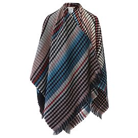 Maje Emilie Striped Houndstooth Knitted Poncho in Multicolor Acrylic Other