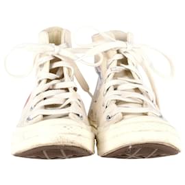 Comme Des Garcons-Converse x Comme des Garçons Play 70 Chuck Taylor High Cut Sneakers in Cream Canvas-White,Cream