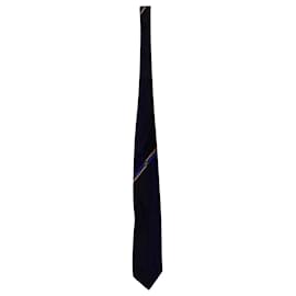 Versace-Gianni Versace Printed Tie in Navy Blue Silk-Navy blue