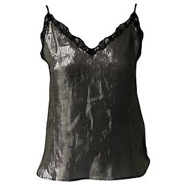 Top in seta metallica argento con pizzo Sandro Argento Metallico