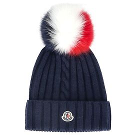 Gorro Moncler com pompom multicolorido em lã azul marinho Azul Azul marinho