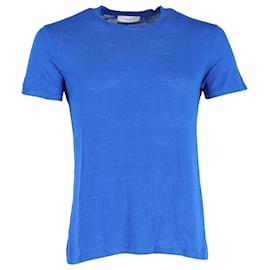 Sandro-Sandro Paris Crewneck T-shirt in Blue Linen-Blue