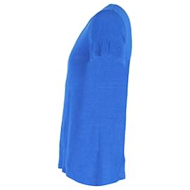 Sandro-Sandro Paris Crewneck T-shirt in Blue Linen-Blue