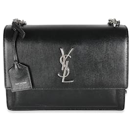 Saint Laurent-Saint Laurent Black Calfskin Medium Monogram Sunset-Black