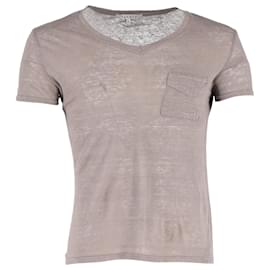 Sandro-Sandro Paris V-neck T-shirt in Brown Linen-Brown