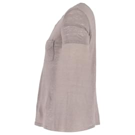 Sandro-Sandro Paris V-neck T-shirt in Brown Linen-Brown