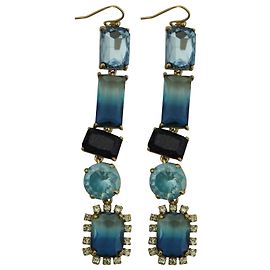 Kate Spade Blue Crystal Linear Drop Earrings In Multicolor Metal Other Python print